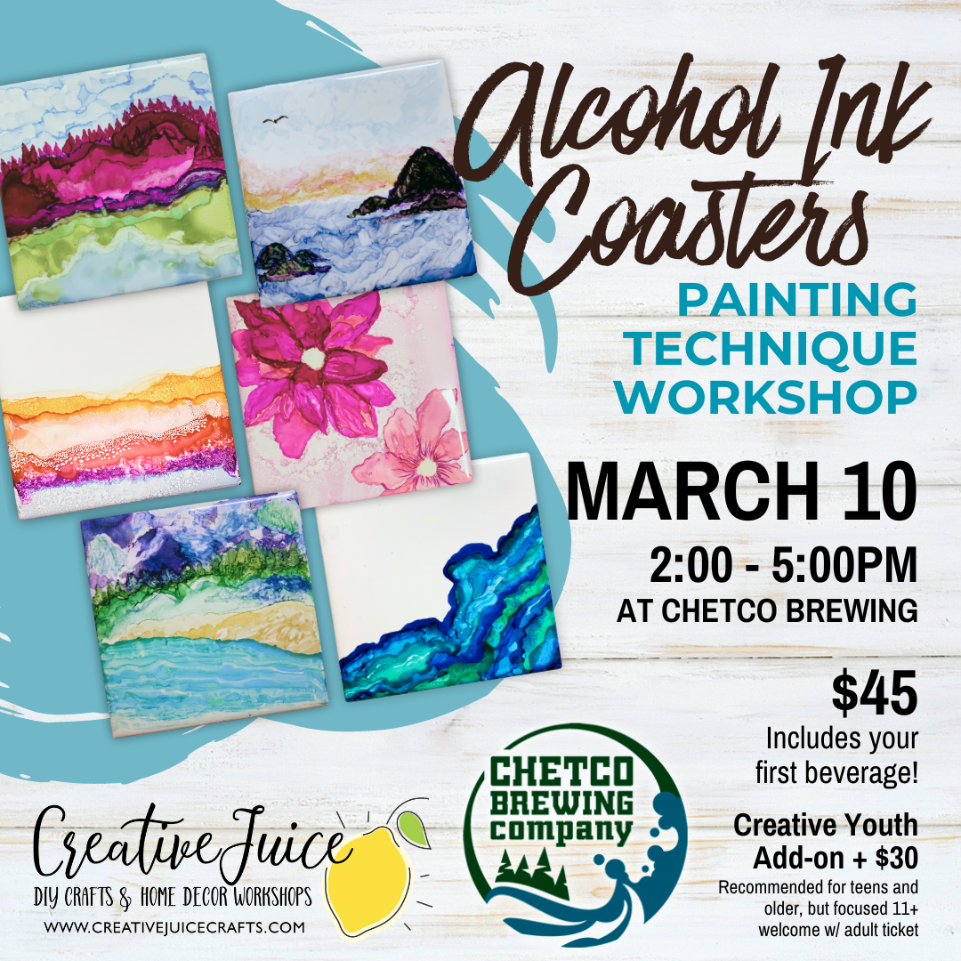 Alcohol Ink Coaster Workshop at Chetco Brewing Co.